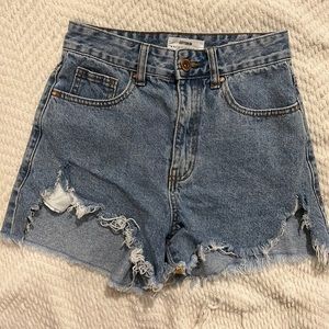 High rise ripped denim shorts